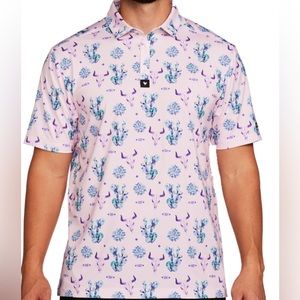 Bad Birdie The Ranch Golf Polo Mens Large Pink Southwestern Cactus Floral Shirt